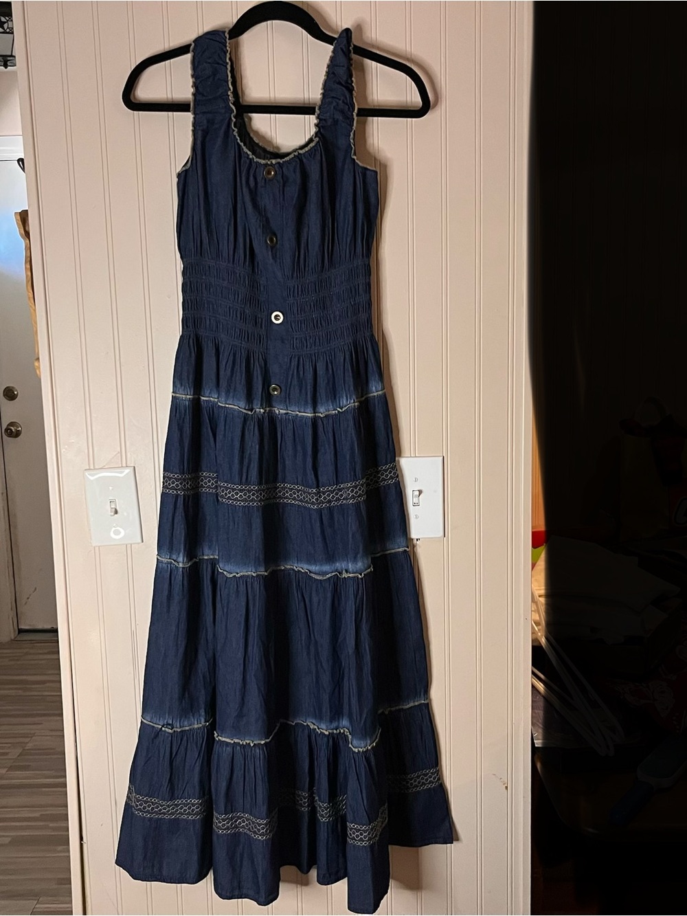 Navy Tiered Maxi Dress with Button Front